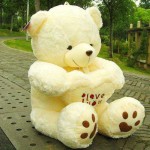 Peach 2.5 Feet Sitting Paw Teddy Bear holding an I Love You Heart